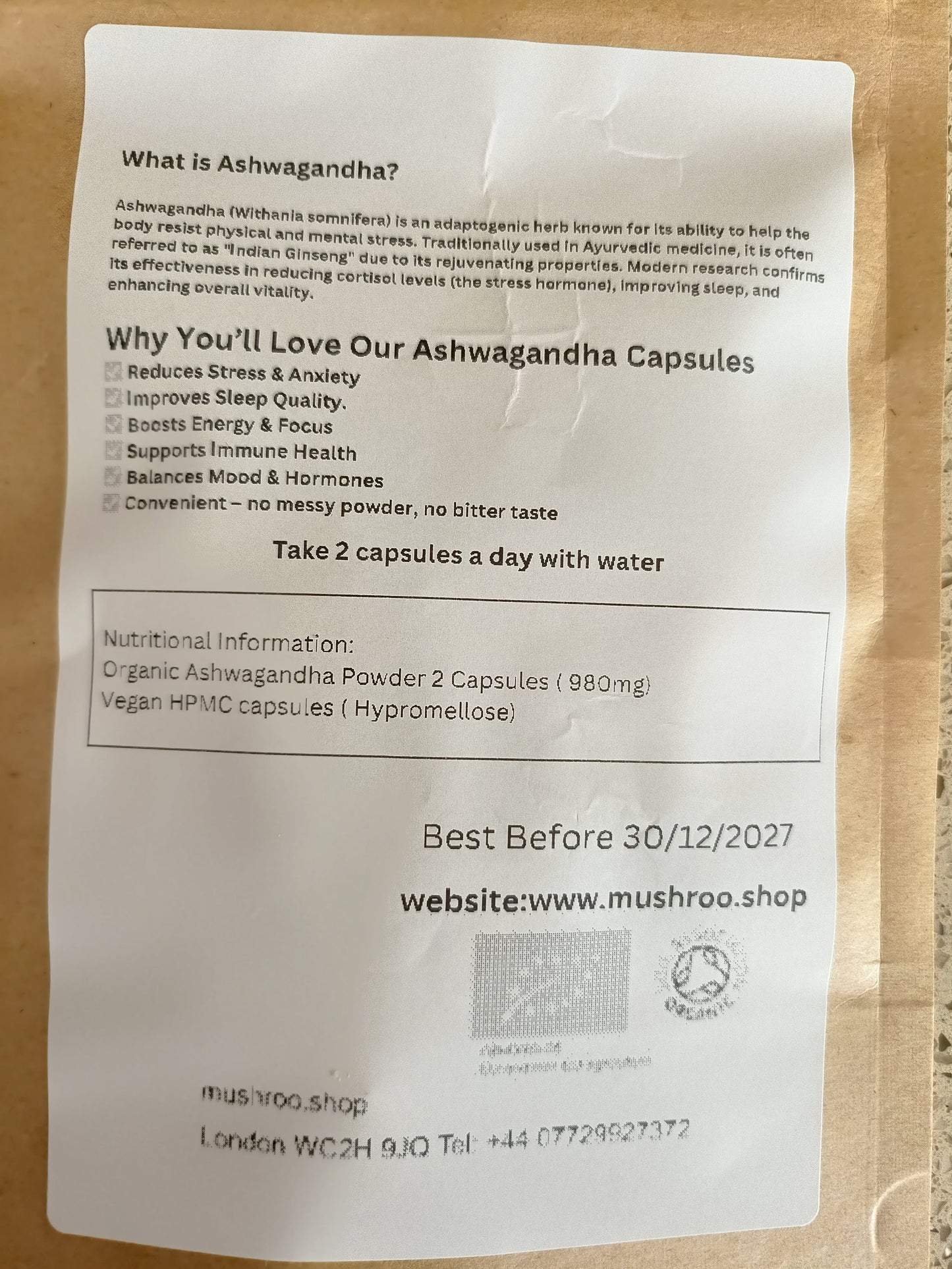 Ashwagandha organic capsules online